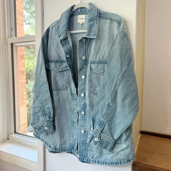 New Favorite Daughter The David Shacket Denim Jean Button Down Blue Large - Picture 13 of 17
